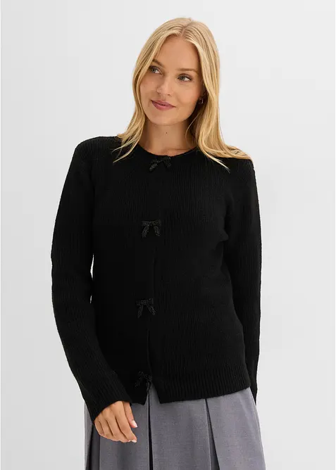 Cardigan med sl&oslash;yfepynt p&aring; trykknappestolpen, bonprix