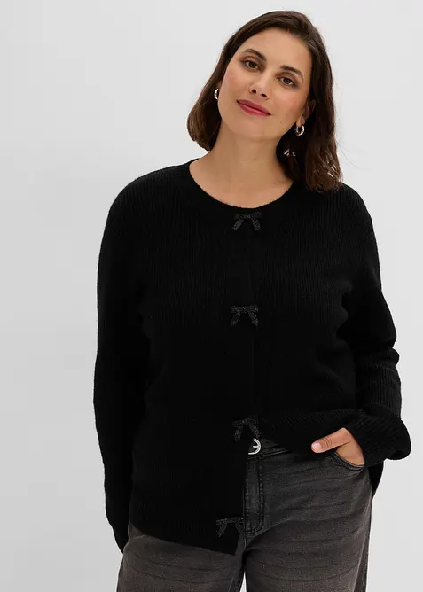 Cardigan med sl&oslash;yfepynt p&aring; trykknappestolpen, bonprix