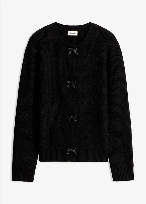 Cardigan med sl&oslash;yfepynt p&aring; trykknappestolpen, bonprix