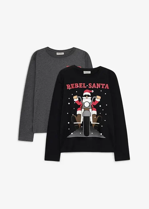 Langermet juletopp med &oslash;kologisk bomull (2-pack), bonprix