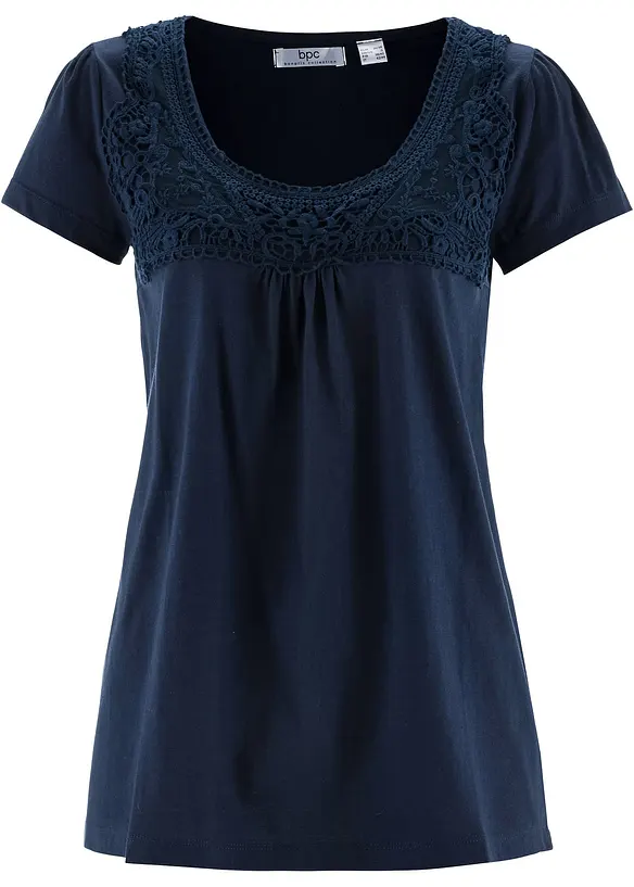 Bomullstopp med blonder, kortermet, bonprix