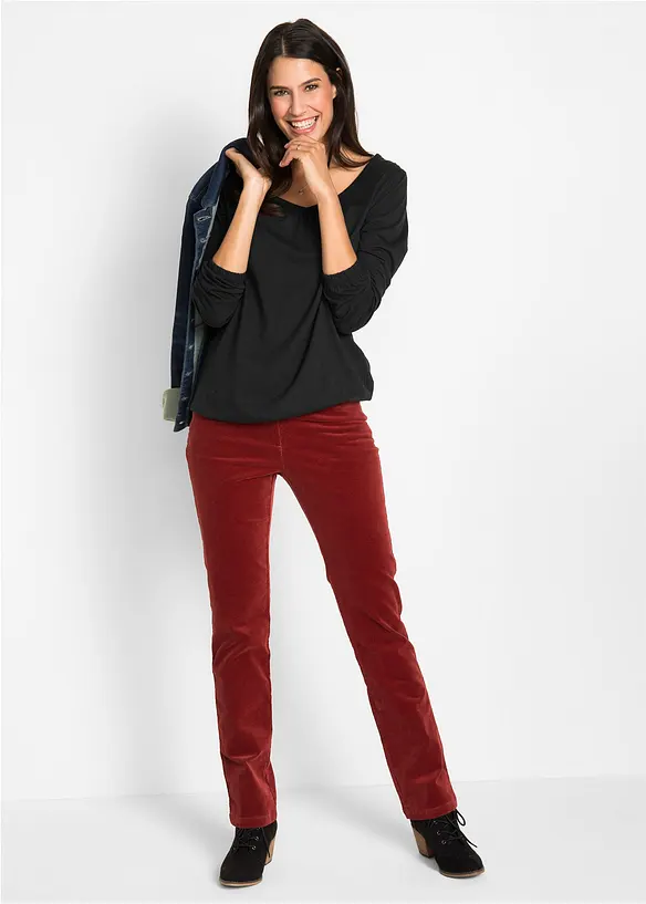 Langermet topp i 100% bomull med strikk, bonprix