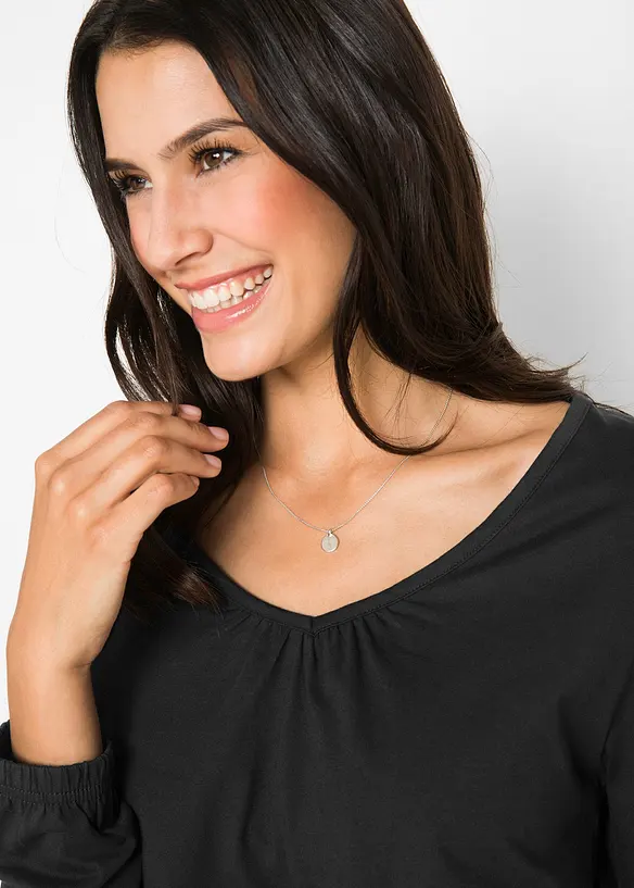 Langermet topp i 100% bomull med strikk, bonprix