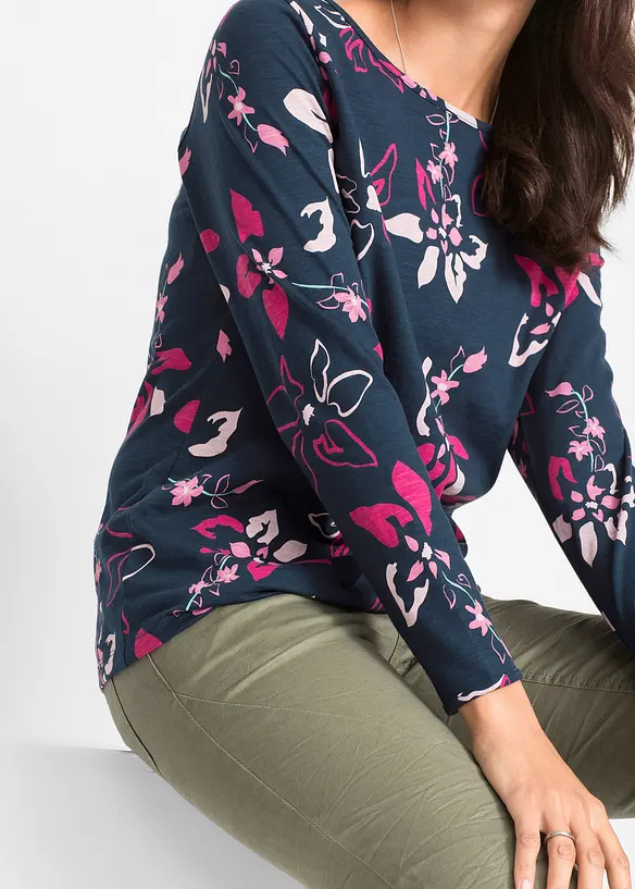 Langermet topp med blomstertrykk, bonprix