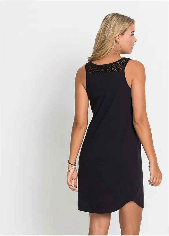 Trikotkjole i bomull med blonder, bonprix