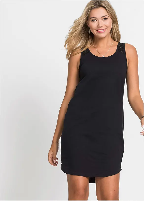 Trikotkjole i bomull med blonder, bonprix