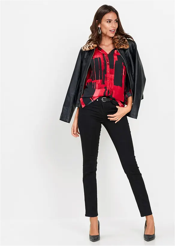 Lang bluse med trykk, bonprix