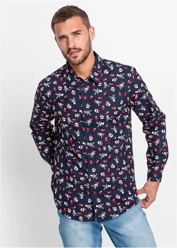Langermet skjorte med allover-trykk, Regular Fit, bonprix