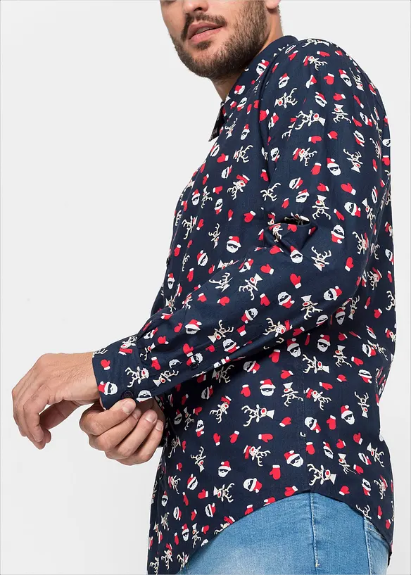Langermet skjorte med allover-trykk, Regular Fit, bonprix