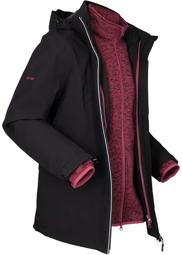 Outdoor-funkjsonsjakke, 3-i-1, med strikket fleece innvendig, bonprix