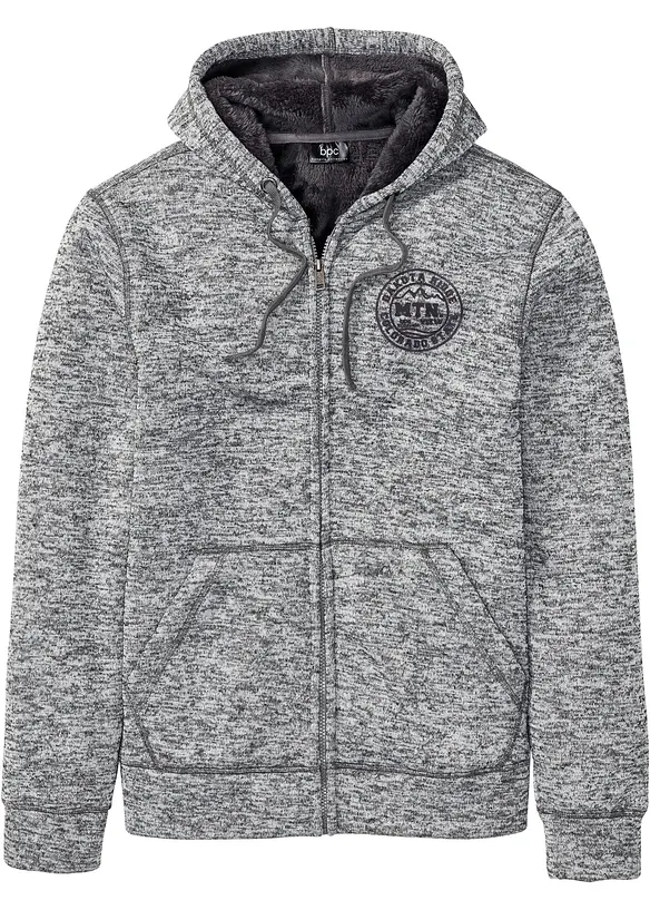 Sweatjakke med hette og teddyfôr, bonprix