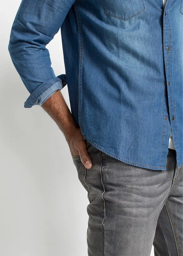 Langermet jeansskjorte i ren bomull, Slim Fit, bonprix