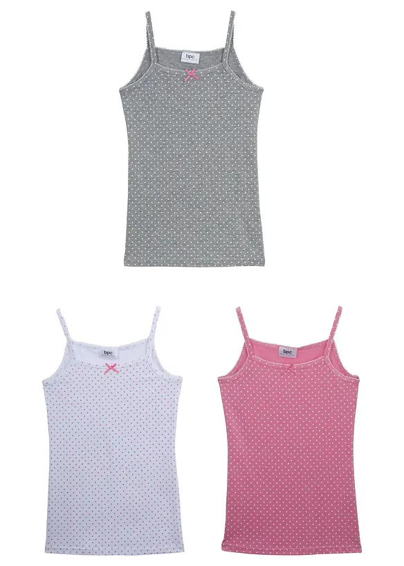 Singlet med myk bomull og satengsløyfe (3-pack), bonprix