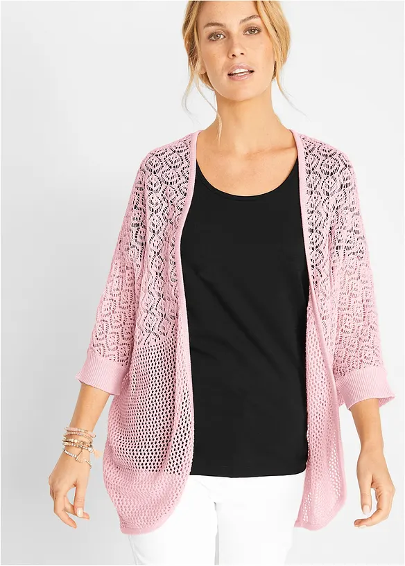 Lang cardigan med hullmønster, bonprix
