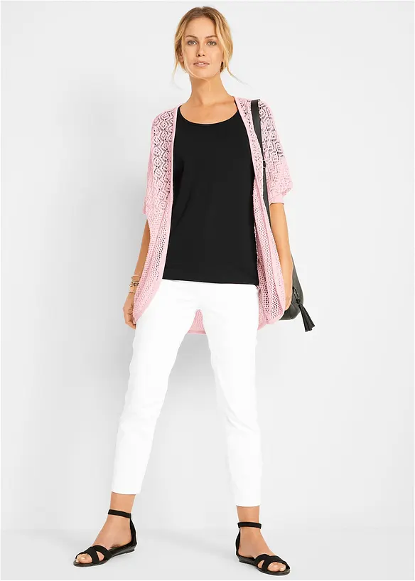 Lang cardigan med hullmønster, bonprix
