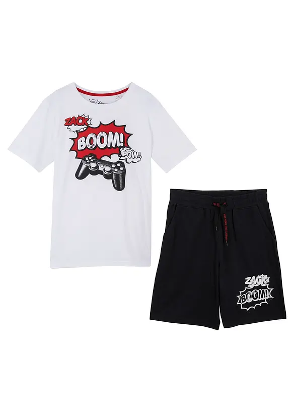 T-skjorte og jersey bermudashorts i 100% økologisk bomull (2-delt sett), bonprix