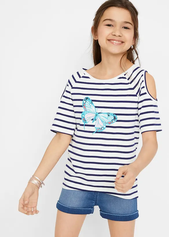 Cold shoulder-topp med økologisk bomull (2-pack), bonprix
