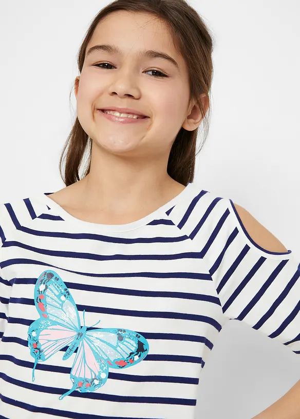Cold shoulder-topp med økologisk bomull (2-pack), bonprix