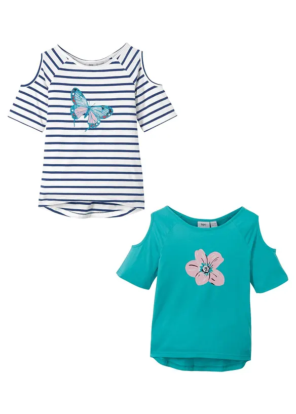 Cold shoulder-topp med økologisk bomull (2-pack), bonprix