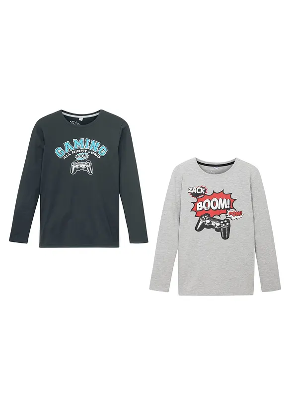 Langermet topp i økologisk bomull (2-pack), bonprix