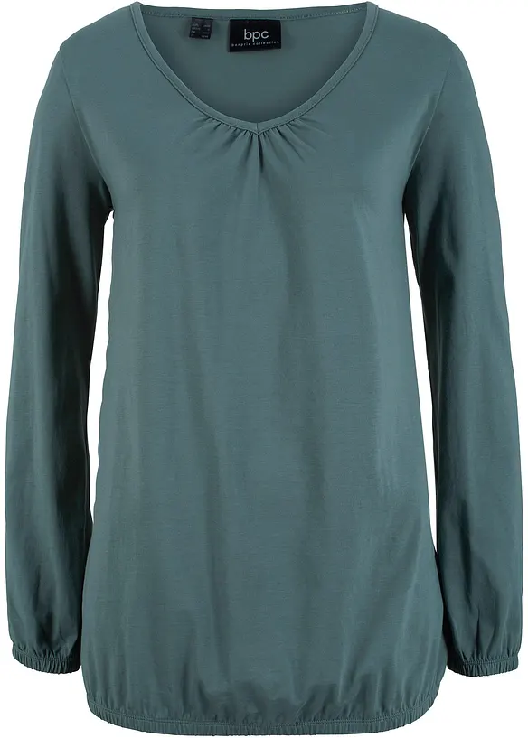 Langermet topp i 100% bomull med strikk, bonprix