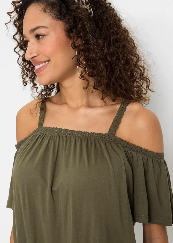Cold shoulder-topp i myk viskose, bonprix
