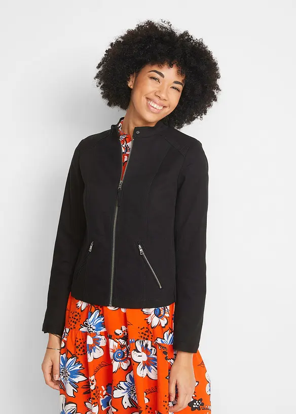 Jakke i bomullstwill med stretchinnfellinger i siden, bonprix