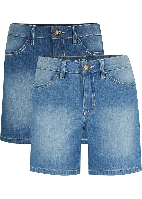 Denimshorts Slim Fit Mid Waist, 2-pack, bonprix