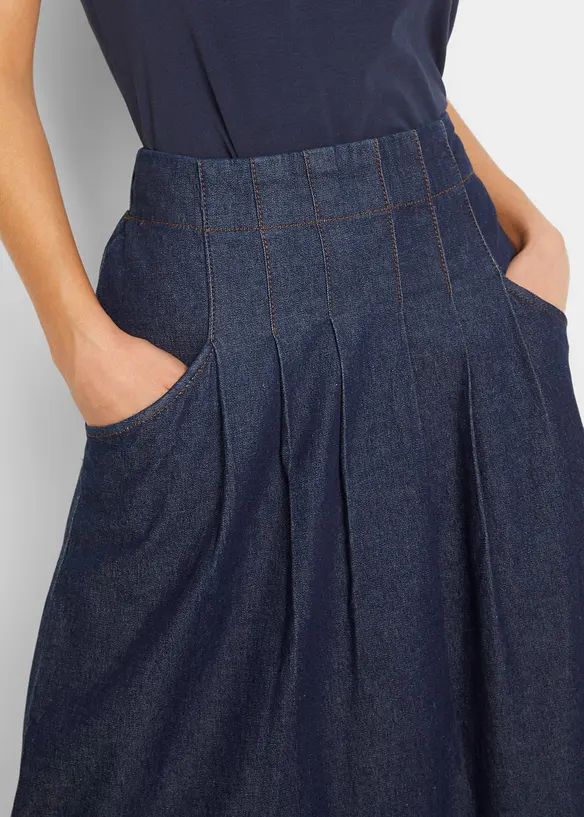 Stretchy jeansskjørt med biser, snøring og elastikk på linningen, bonprix