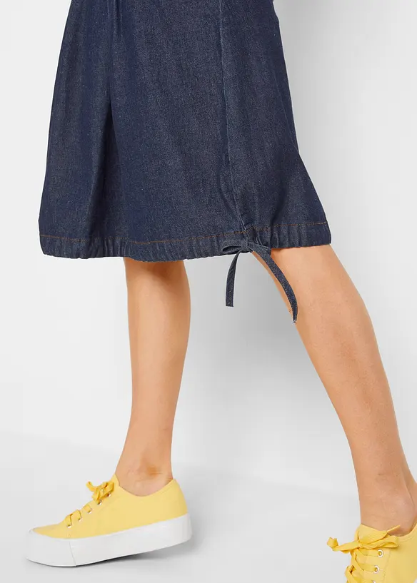Stretchy jeansskjørt med biser, snøring og elastikk på linningen, bonprix