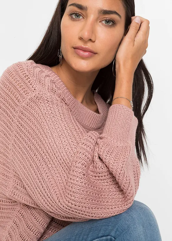 Oversized genser med hullstrikk, bonprix
