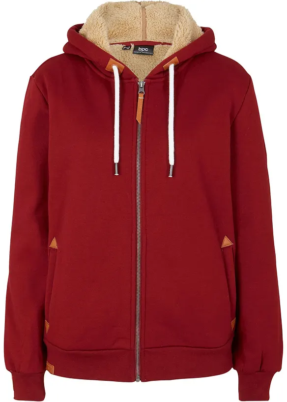 Sweatjakke med hette og teddyfôr, bonprix