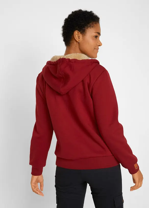 Sweatjakke med hette og teddyfôr, bonprix