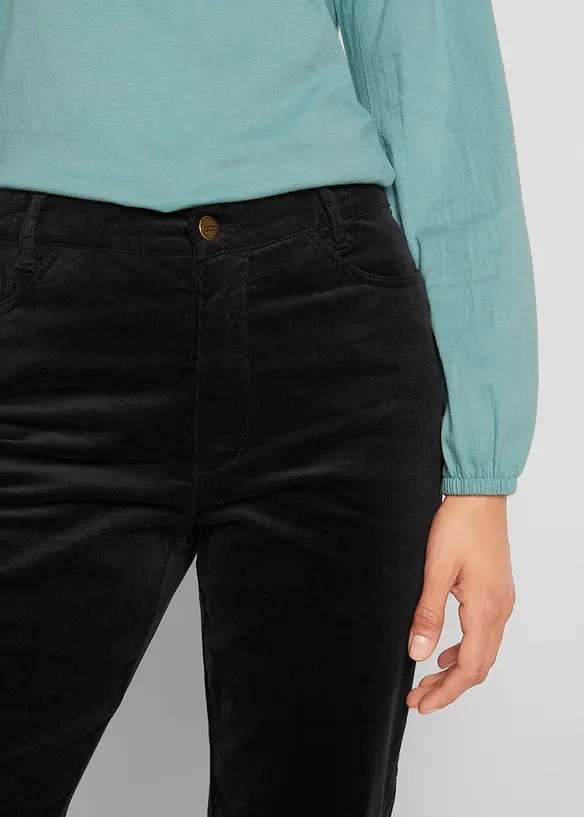 Stretch-cordbukse med sleng og High Waist-komfortlinning, bonprix