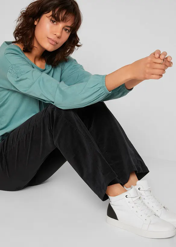 Stretch-cordbukse med sleng og High Waist-komfortlinning, bonprix