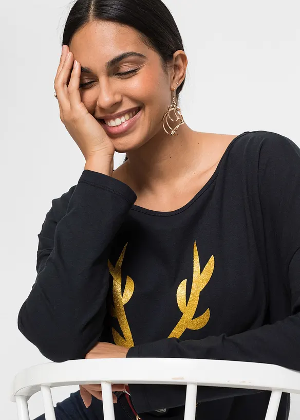 Off shoulder-topp med julemotiv, bonprix