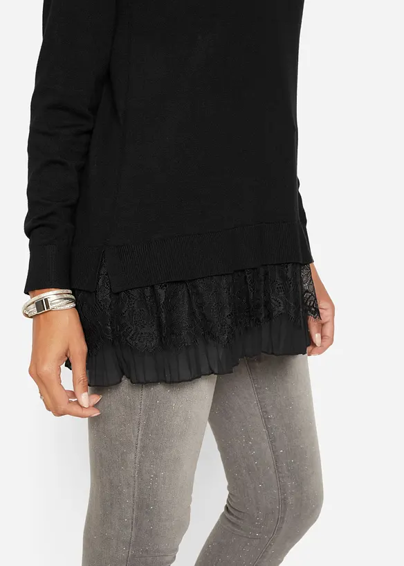 Finstrikket genser i lett viskosemiks, bonprix