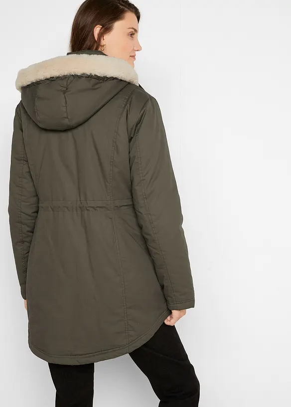 Vattert parkas med fuskepels, bonprix