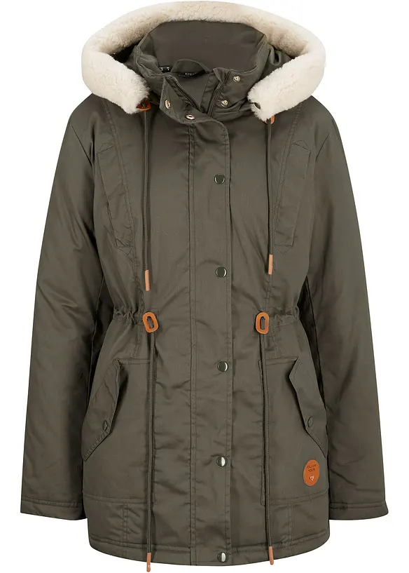 Vattert parkas med fuskepels, bonprix