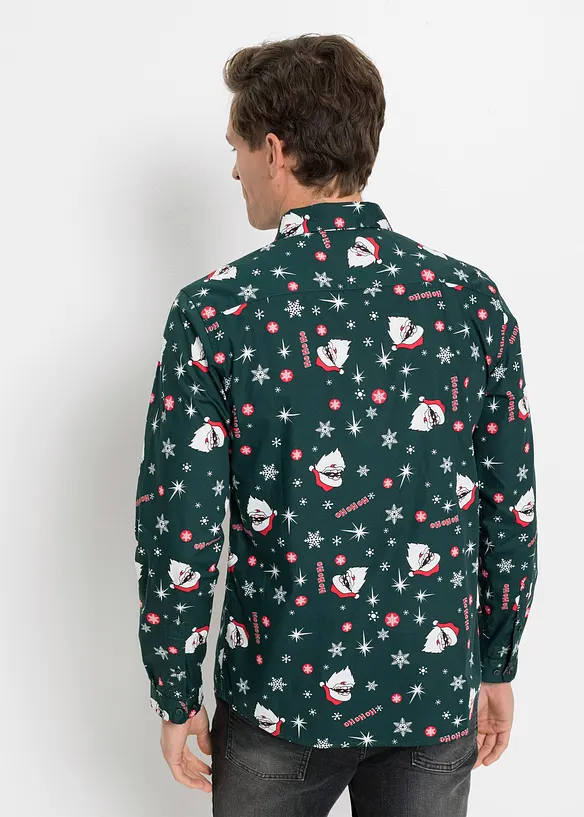 Langermet skjorte i 100% bomull med juleprint, Slim Fit, bonprix