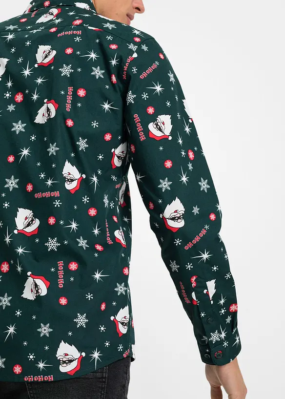 Langermet skjorte i 100% bomull med juleprint, Slim Fit, bonprix