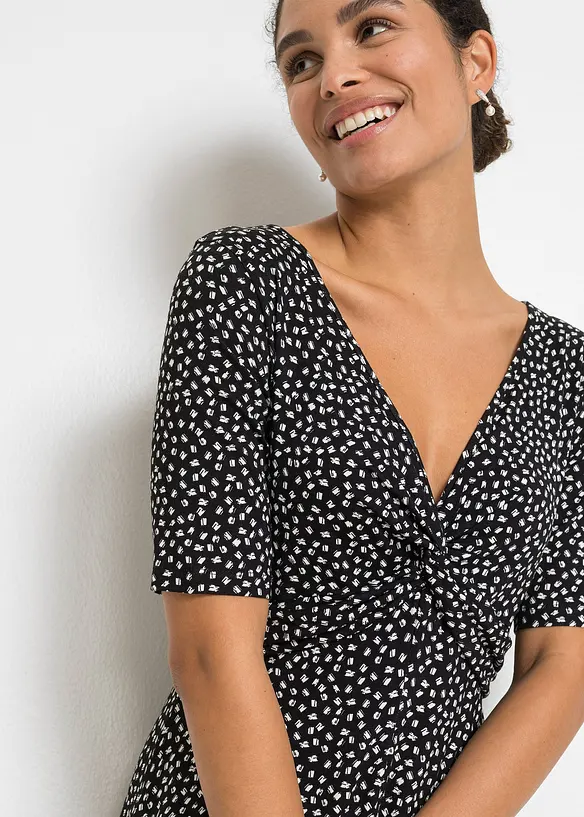 Mønstret jerseykjole med drapering, bonprix