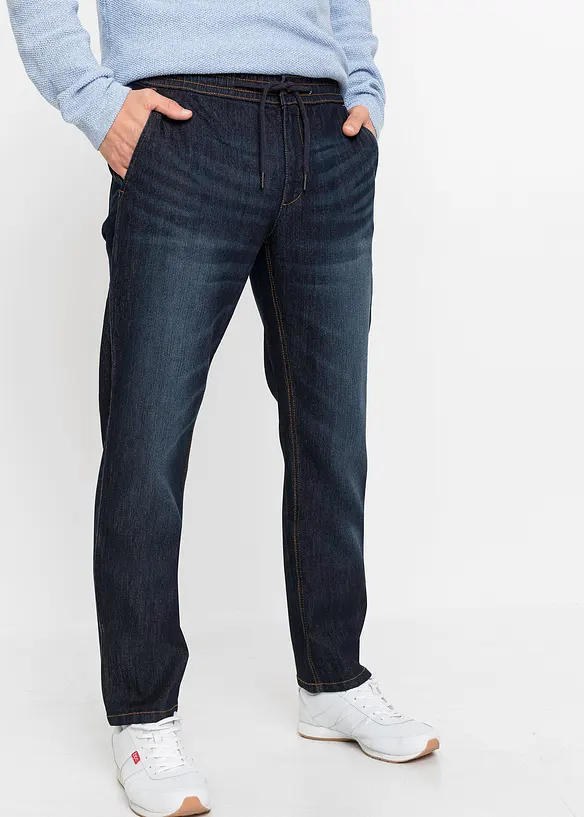Regular Fit-pull on-jeans i lett materiale med stretch og komfortlinning, Straight, bonprix