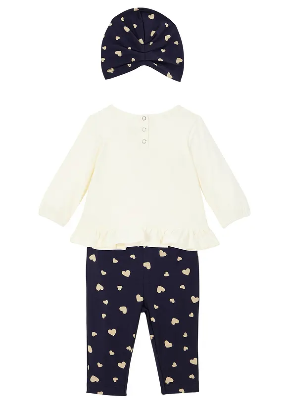 Babytopp+leggings+lue &oslash;kologisk bomull (3-delt sett)&nbsp;, bonprix