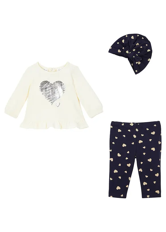 Babytopp+leggings+lue &oslash;kologisk bomull (3-delt sett)&nbsp;, bonprix