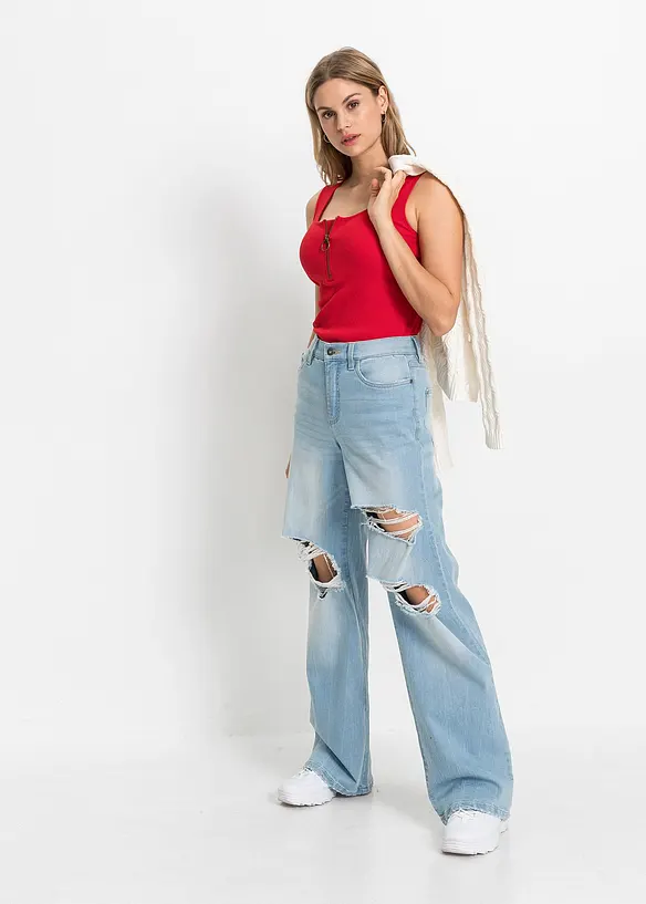 Ribbet topp av ren bomull, bonprix