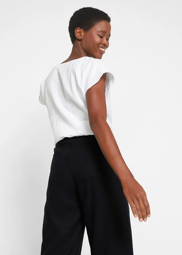 Bukse i lett lin- og viskosemiks med vide ben, bonprix