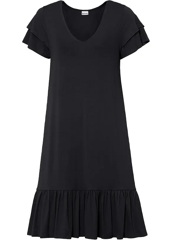Jerseykjole med volang av viskosemiks, bonprix