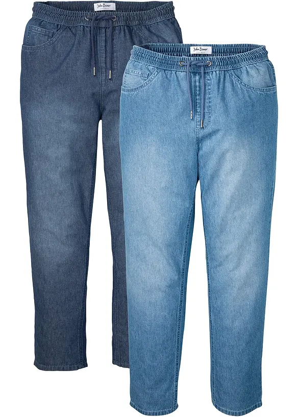 Classic Fit pull on-jeans i lett denim (2-pack), bonprix