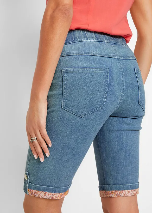 Bermudashorts i denim med mønstret oppbrett, bonprix